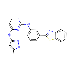 Cc1cc(Nc2ccnc(Nc3cccc(-c4nc5ccccc5s4)c3)n2)n[nH]1 ZINC000040421357