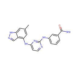 Cc1cc(Nc2ccnc(Nc3cccc(C(N)=O)c3)n2)c2cn[nH]c2c1 ZINC000028950585