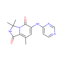 Cc1cc(Nc2ccncn2)c(=O)n2c1C(=O)NC2(C)C ZINC001772604894