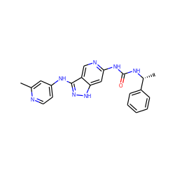 Cc1cc(Nc2n[nH]c3cc(NC(=O)N[C@H](C)c4ccccc4)ncc23)ccn1 ZINC001772630195