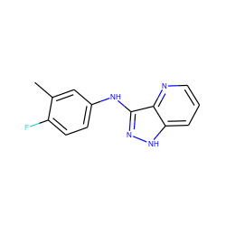 Cc1cc(Nc2n[nH]c3cccnc23)ccc1F ZINC000166861101