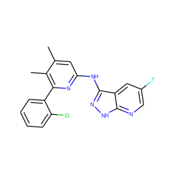 Cc1cc(Nc2n[nH]c3ncc(F)cc23)nc(-c2ccccc2Cl)c1C ZINC000043199866