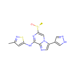 Cc1cc(Nc2nc([S@+](C)[O-])cn3c(-c4cn[nH]c4)cnc23)sn1 ZINC000072111212