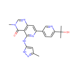 Cc1cc(Nc2nc(-c3ccc(C(C)(C)O)nc3)cc3ncn(C)c(=O)c23)[nH]n1 ZINC000115625728