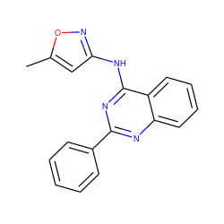 Cc1cc(Nc2nc(-c3ccccc3)nc3ccccc23)no1 ZINC000013609904