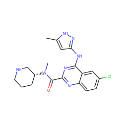 Cc1cc(Nc2nc(C(=O)N(C)[C@@H]3CCCNC3)nc3ccc(Cl)cc23)n[nH]1 ZINC001772632868