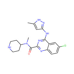 Cc1cc(Nc2nc(C(=O)N(C)C3CCNCC3)nc3ccc(Cl)cc23)n[nH]1 ZINC001772634447