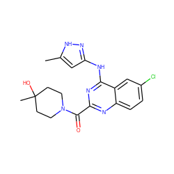 Cc1cc(Nc2nc(C(=O)N3CCC(C)(O)CC3)nc3ccc(Cl)cc23)n[nH]1 ZINC001772647178