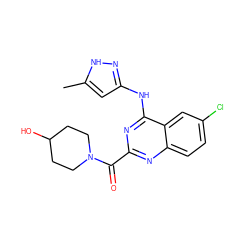 Cc1cc(Nc2nc(C(=O)N3CCC(O)CC3)nc3ccc(Cl)cc23)n[nH]1 ZINC001772643262