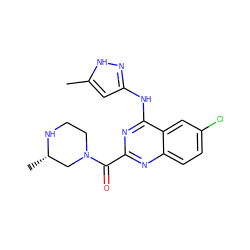 Cc1cc(Nc2nc(C(=O)N3CCN[C@@H](C)C3)nc3ccc(Cl)cc23)n[nH]1 ZINC001772629234