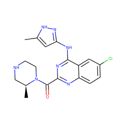 Cc1cc(Nc2nc(C(=O)N3CCNC[C@@H]3C)nc3ccc(Cl)cc23)n[nH]1 ZINC001772581231