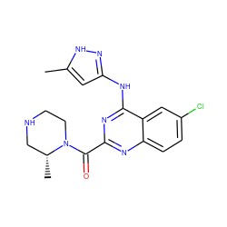 Cc1cc(Nc2nc(C(=O)N3CCNC[C@H]3C)nc3ccc(Cl)cc23)n[nH]1 ZINC001772654046