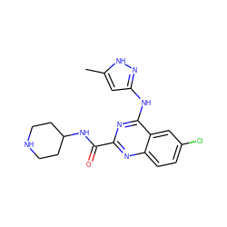 Cc1cc(Nc2nc(C(=O)NC3CCNCC3)nc3ccc(Cl)cc23)n[nH]1 ZINC001772620100