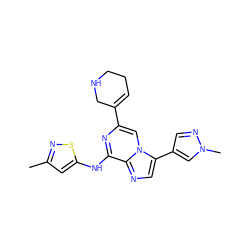 Cc1cc(Nc2nc(C3=CCCNC3)cn3c(-c4cnn(C)c4)cnc23)sn1 ZINC000084723295