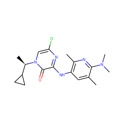 Cc1cc(Nc2nc(Cl)cn([C@H](C)C3CC3)c2=O)c(C)nc1N(C)C ZINC000049035606