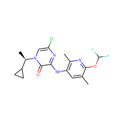 Cc1cc(Nc2nc(Cl)cn([C@H](C)C3CC3)c2=O)c(C)nc1OC(F)F ZINC000045320736