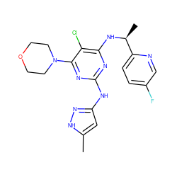 Cc1cc(Nc2nc(N[C@@H](C)c3ccc(F)cn3)c(Cl)c(N3CCOCC3)n2)n[nH]1 ZINC000096269737