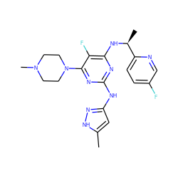 Cc1cc(Nc2nc(N[C@@H](C)c3ccc(F)cn3)c(F)c(N3CCN(C)CC3)n2)n[nH]1 ZINC000096269736