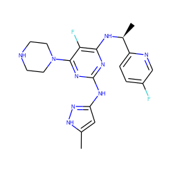 Cc1cc(Nc2nc(N[C@@H](C)c3ccc(F)cn3)c(F)c(N3CCNCC3)n2)n[nH]1 ZINC000096269744