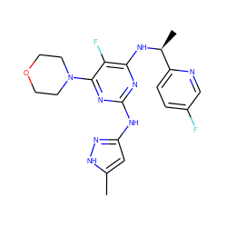 Cc1cc(Nc2nc(N[C@@H](C)c3ccc(F)cn3)c(F)c(N3CCOCC3)n2)n[nH]1 ZINC000096269741