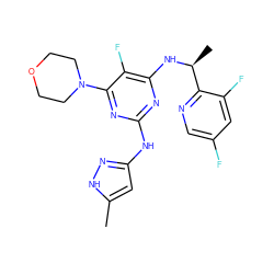 Cc1cc(Nc2nc(N[C@@H](C)c3ncc(F)cc3F)c(F)c(N3CCOCC3)n2)n[nH]1 ZINC000096269735