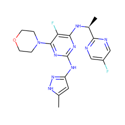 Cc1cc(Nc2nc(N[C@@H](C)c3ncc(F)cn3)c(F)c(N3CCOCC3)n2)n[nH]1 ZINC000043200680