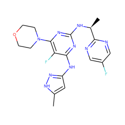 Cc1cc(Nc2nc(N[C@@H](C)c3ncc(F)cn3)nc(N3CCOCC3)c2F)n[nH]1 ZINC000066100328