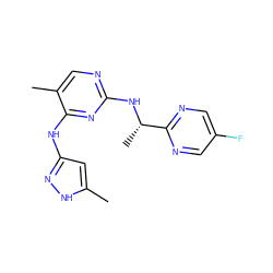 Cc1cc(Nc2nc(N[C@@H](C)c3ncc(F)cn3)ncc2C)n[nH]1 ZINC000066105137