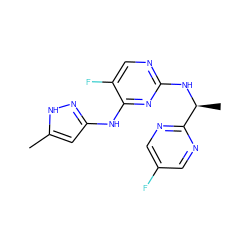 Cc1cc(Nc2nc(N[C@@H](C)c3ncc(F)cn3)ncc2F)n[nH]1 ZINC000066103484