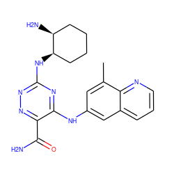 Cc1cc(Nc2nc(N[C@@H]3CCCC[C@@H]3N)nnc2C(N)=O)cc2cccnc12 ZINC000205145605