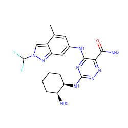 Cc1cc(Nc2nc(N[C@@H]3CCCC[C@@H]3N)nnc2C(N)=O)cc2nn(C(F)F)cc12 ZINC000205145683