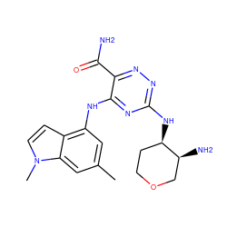 Cc1cc(Nc2nc(N[C@@H]3CCOC[C@@H]3N)nnc2C(N)=O)c2ccn(C)c2c1 ZINC000223190531