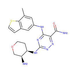 Cc1cc(Nc2nc(N[C@@H]3CCOC[C@@H]3N)nnc2C(N)=O)cc2ccsc12 ZINC000205147978