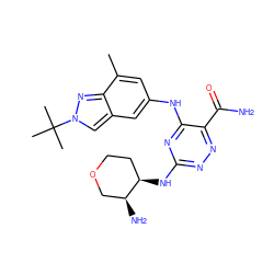 Cc1cc(Nc2nc(N[C@@H]3CCOC[C@@H]3N)nnc2C(N)=O)cc2cn(C(C)(C)C)nc12 ZINC000205184720