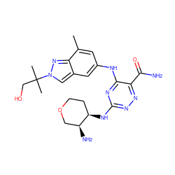 Cc1cc(Nc2nc(N[C@@H]3CCOC[C@@H]3N)nnc2C(N)=O)cc2cn(C(C)(C)CO)nc12 ZINC000224415467