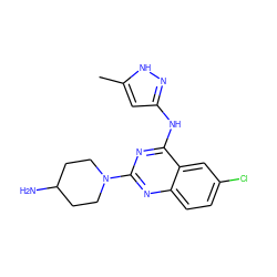 Cc1cc(Nc2nc(N3CCC(N)CC3)nc3ccc(Cl)cc23)n[nH]1 ZINC001772630139