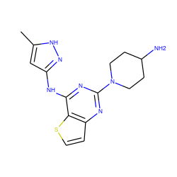 Cc1cc(Nc2nc(N3CCC(N)CC3)nc3ccsc23)n[nH]1 ZINC000473170123