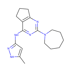 Cc1cc(Nc2nc(N3CCCCCC3)nc3c2CCC3)n[nH]1 ZINC000299865812