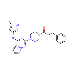 Cc1cc(Nc2nc(N3CCN(C(=O)CCc4ccccc4)CC3)nn3cccc23)n[nH]1 ZINC000066104430