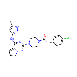 Cc1cc(Nc2nc(N3CCN(C(=O)Cc4ccc(Cl)cc4)CC3)nn3cccc23)n[nH]1 ZINC000066099178