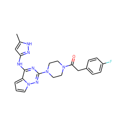 Cc1cc(Nc2nc(N3CCN(C(=O)Cc4ccc(F)cc4)CC3)nn3cccc23)n[nH]1 ZINC000066074441