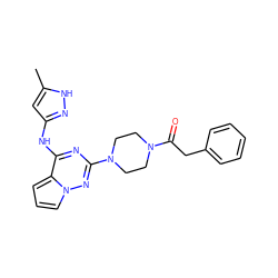 Cc1cc(Nc2nc(N3CCN(C(=O)Cc4ccccc4)CC3)nn3cccc23)n[nH]1 ZINC000066111659