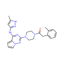 Cc1cc(Nc2nc(N3CCN(C(=O)Cc4ccccc4C)CC3)nn3cccc23)n[nH]1 ZINC000066074438