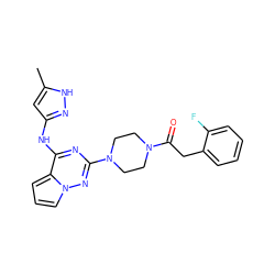 Cc1cc(Nc2nc(N3CCN(C(=O)Cc4ccccc4F)CC3)nn3cccc23)n[nH]1 ZINC000066074440