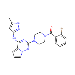 Cc1cc(Nc2nc(N3CCN(C(=O)c4ccccc4Br)CC3)nn3cccc23)n[nH]1 ZINC000066074436