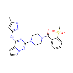 Cc1cc(Nc2nc(N3CCN(C(=O)c4ccccc4S(C)(=O)=O)CC3)nn3cccc23)n[nH]1 ZINC000066074437