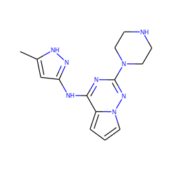 Cc1cc(Nc2nc(N3CCNCC3)nn3cccc23)n[nH]1 ZINC000066111660