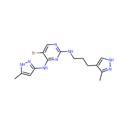 Cc1cc(Nc2nc(NCCCc3c[nH]nc3C)ncc2Br)n[nH]1 ZINC000084731549