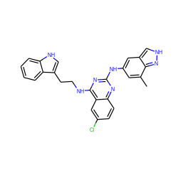 Cc1cc(Nc2nc(NCCc3c[nH]c4ccccc34)c3cc(Cl)ccc3n2)cc2c[nH]nc12 ZINC001772612066