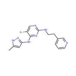 Cc1cc(Nc2nc(NCCc3cccnc3)ncc2Br)n[nH]1 ZINC000084740048